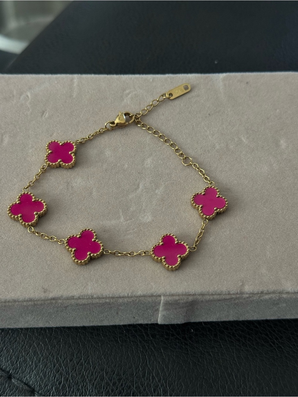 Gold-Plated Pink Clover Charm Bracelet